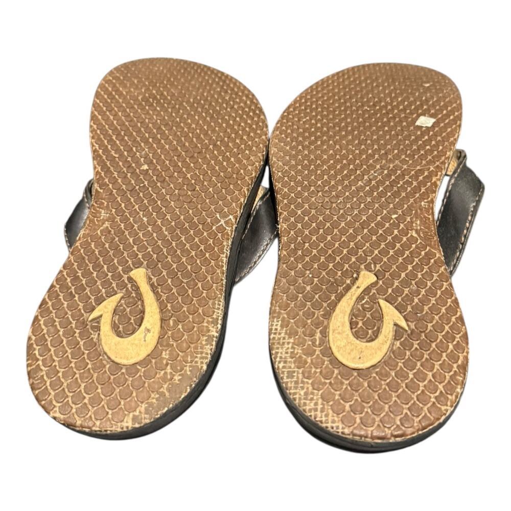 OluKai Panolo W Leather Flip Flop Sandals Women’s Size 9 Black Comfort Thong - Picture 10 of 10